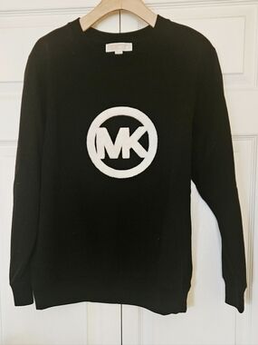 Michael Kors Women's Black and White Logo Crewneck Sweater